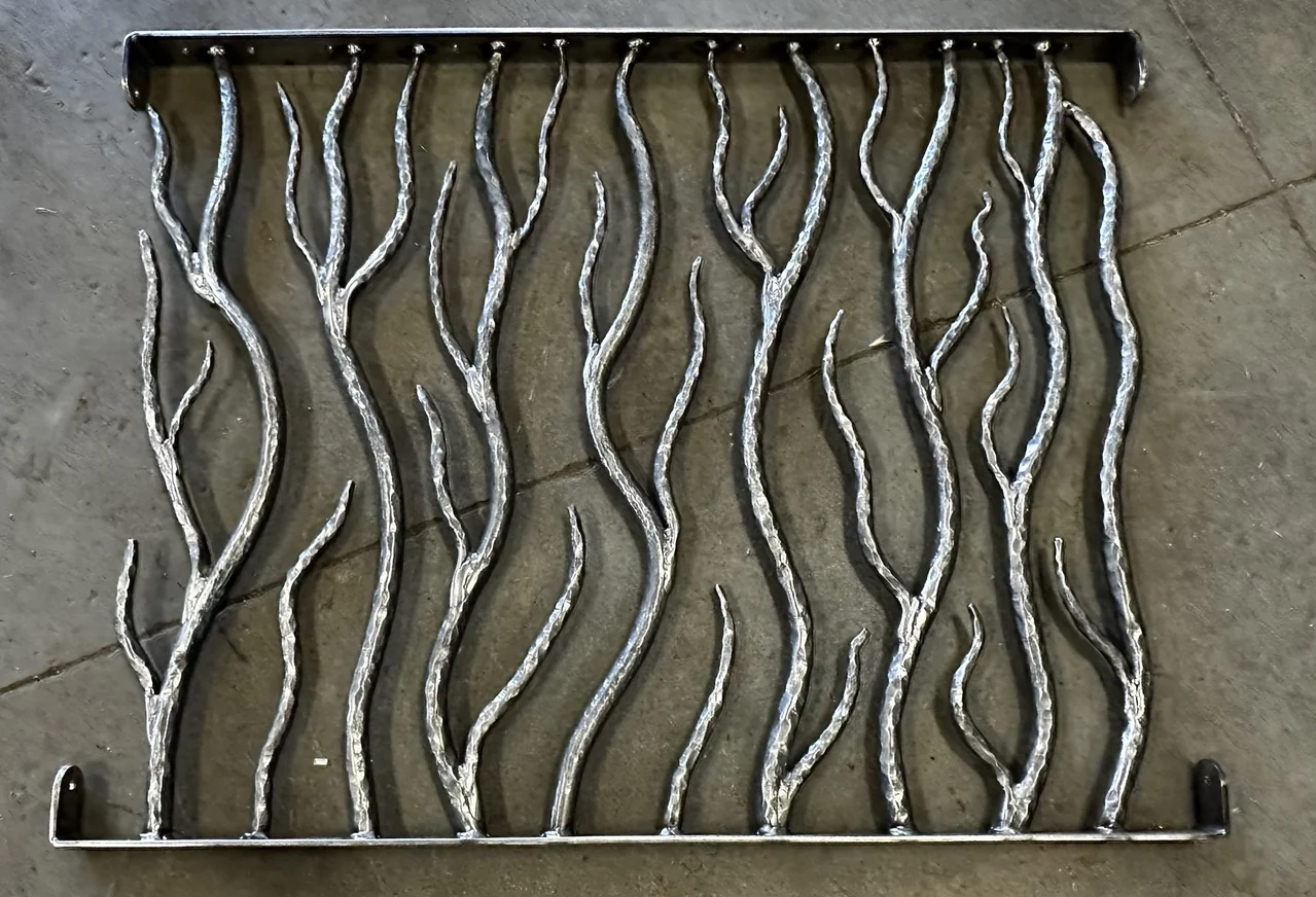 Close detail of forged railing balusters before installation